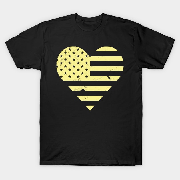 Yellow Distressed American Heart Flag USA Patriotic - Heart Flag - 4th of July- I love USA - Yellow Heart Flag T-Shirt by DazzlingApparel